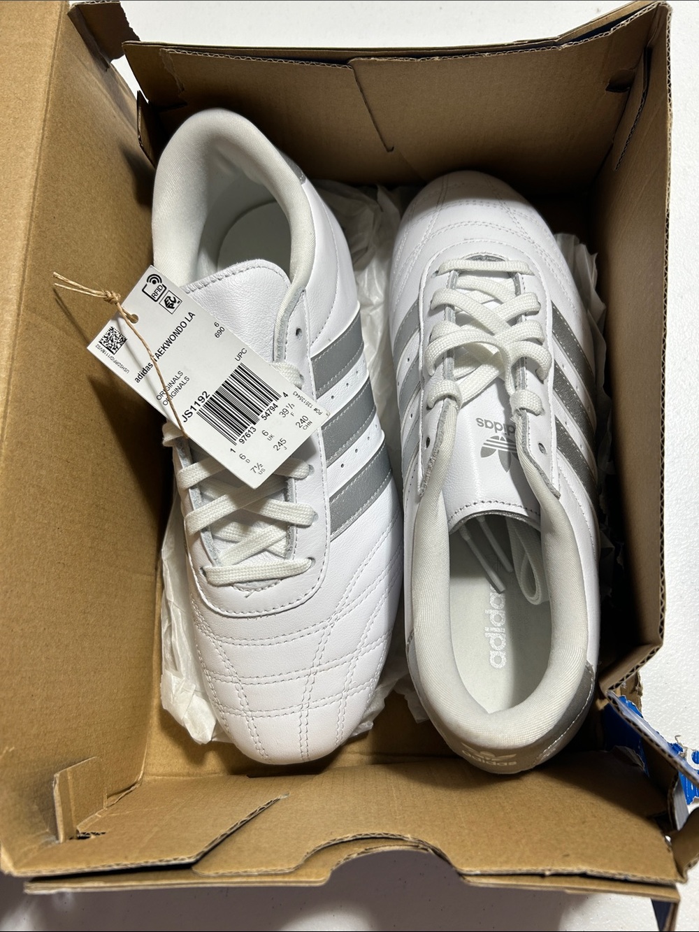 adidas White Sneakers with Silver Stripes